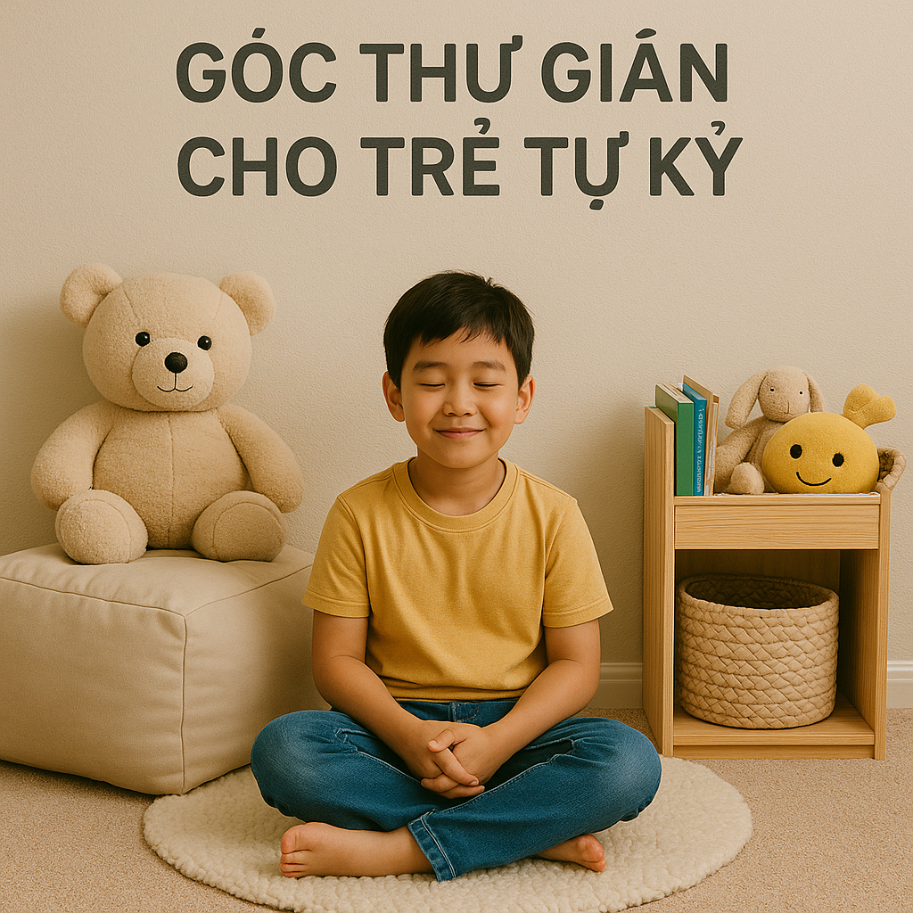 Góc thư giãn với đệm mềm và ánh sáng dịu dành cho trẻ tự kỷ.